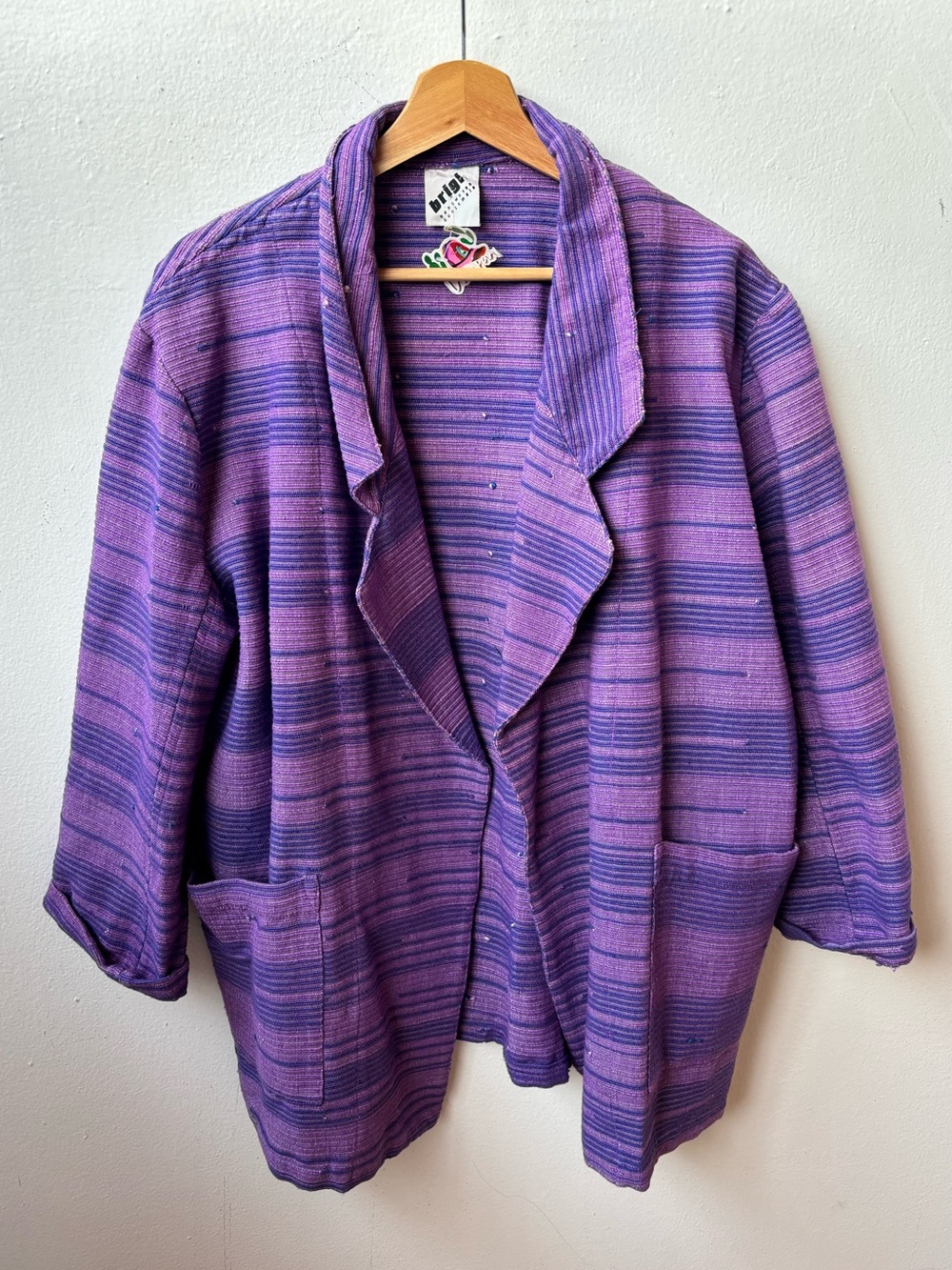 Brigi handwoven Guatemalan Vintage-Purple Striped Open Blazer Jacket